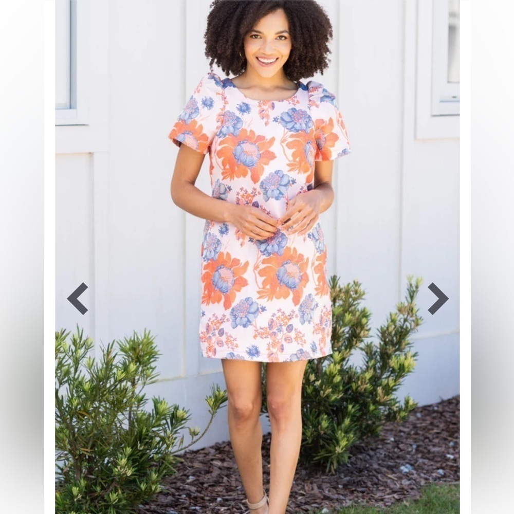Renee C Good Thoughts Neon Orange Floral Jacquard Fabric Dress Size S NWT